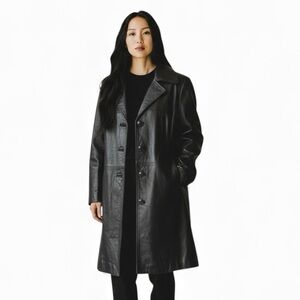 Wilson’s Vintage Leather Trench Coat Black Thinsulate Insulation Large L…